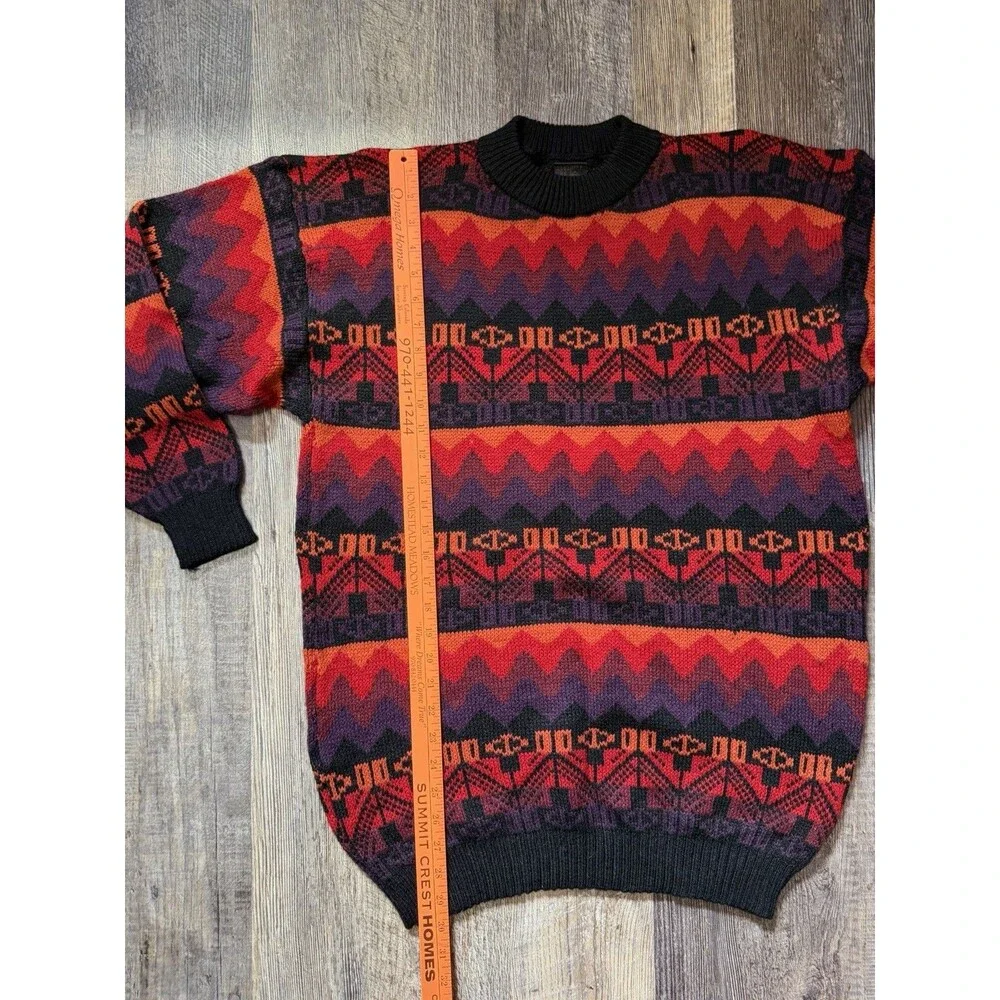 Vintage Baby Alpaca Southwestern Geometric Knit Sweater Men’s Medium Red Black
